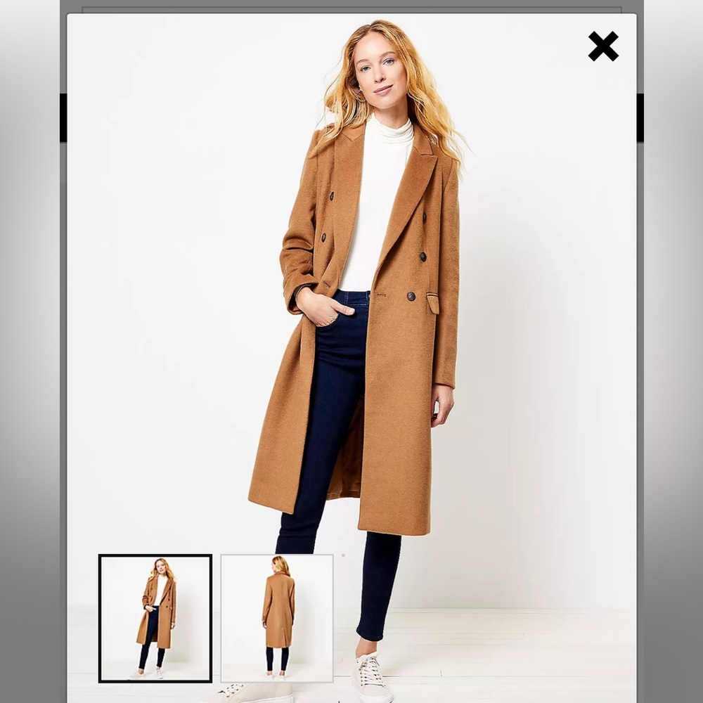 Loft Double Breasted Wool Camel Coat, Medium